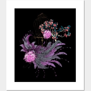 Wonderful elegant peacock with flowers Posters and Art